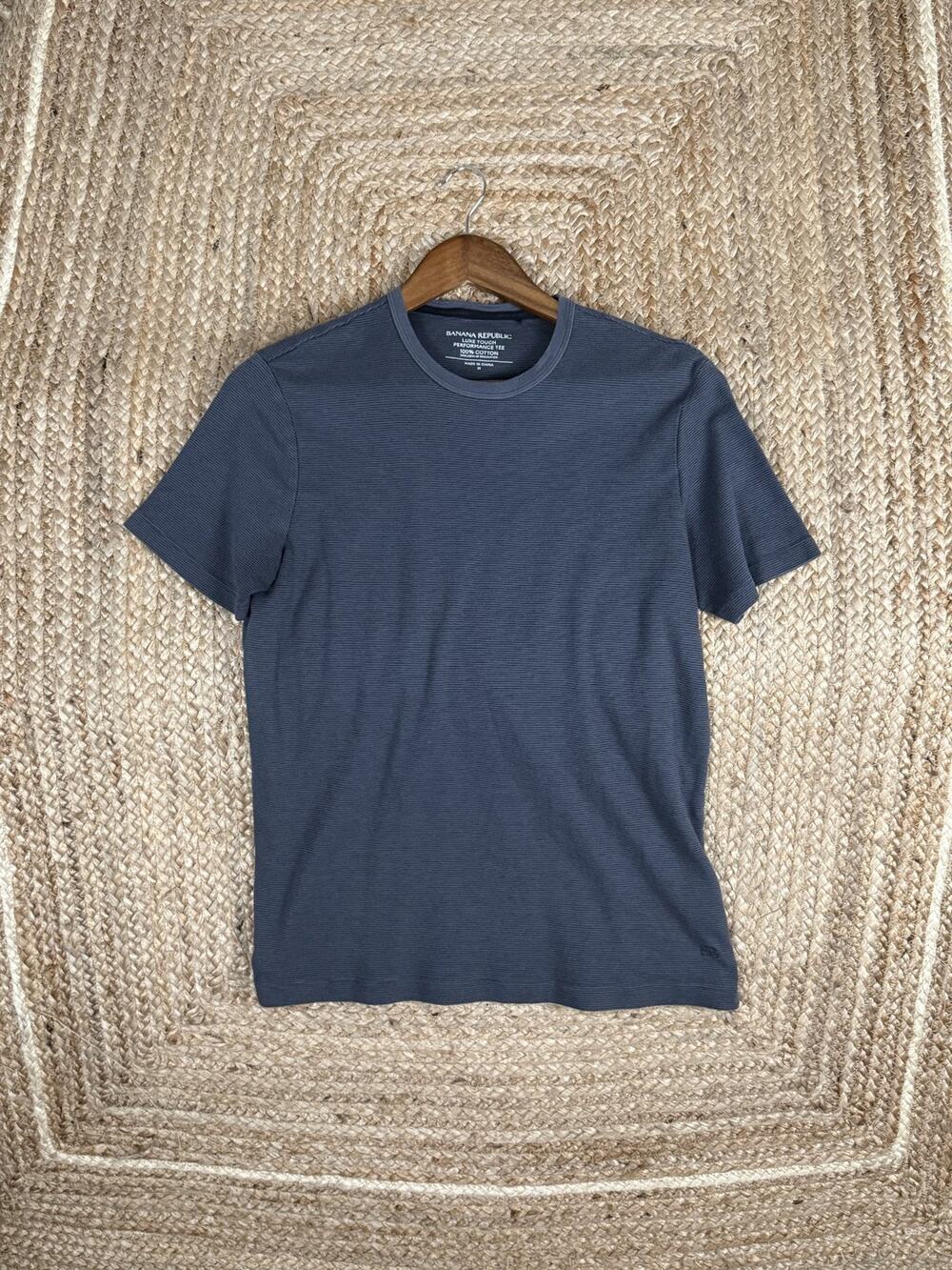 Banana Republic Men's Luxe Touch Blue Medium Cotton Short Sleeve